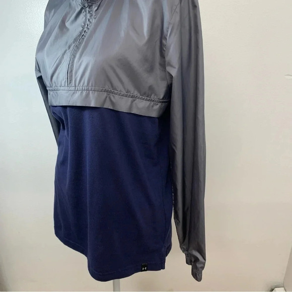 Under Armour Windbreaker Woman Small  Loose  1/4 Zip Hood Long Sleeve Blue Gray - Picture 4 of 11